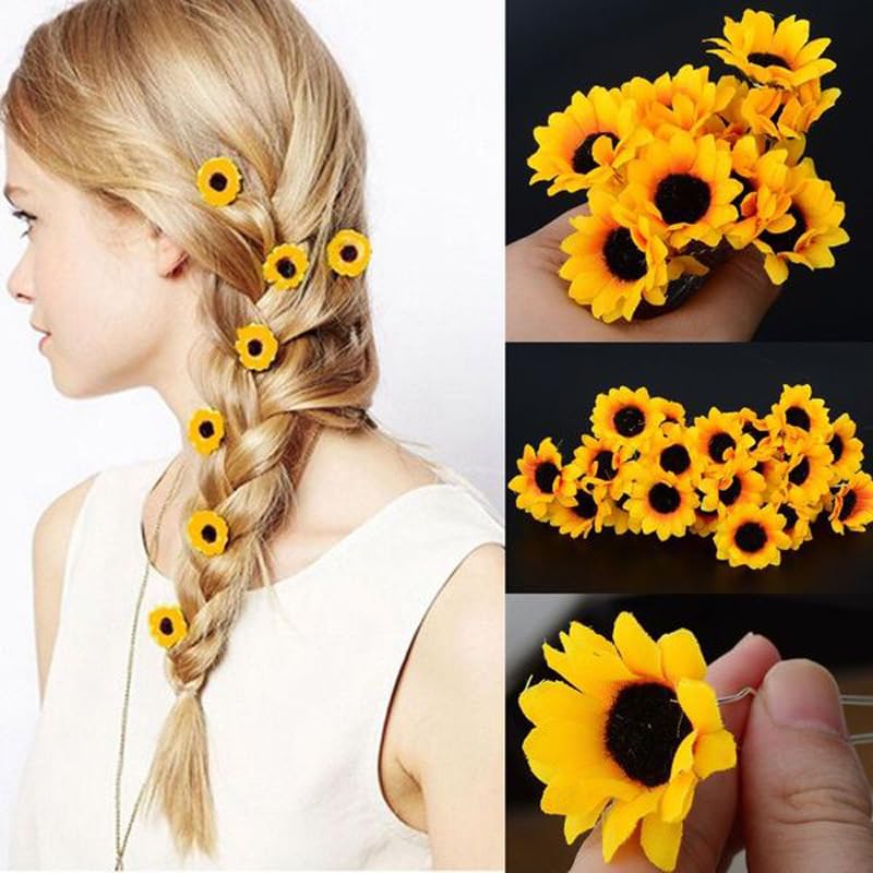 Photo 1 of 10 Pieces Flower Hair Pins Hair Fork Clips for Women Girls, Bridal Bridesmaids Ponytail Hair Accessories Floral Hairpins Headpieces for Hawaiian Party Wedding Beach Festival (Yellow)