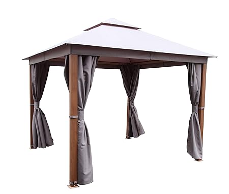 Dynamic24 Leco Alu Pavillon Elegance 3x3m + Seiten Garten Terrasse Überdachung Holz Optik