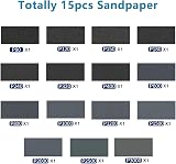 Tomoyuki 15 Pcs Wet Dry Sandpaper Set 80-3000 Grit 9x3.6 in Silicon Carbide view 2