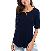 LUSMAY Womens Crew Neck Loose Fitting Tunic Shirts Cotton Casual Tops