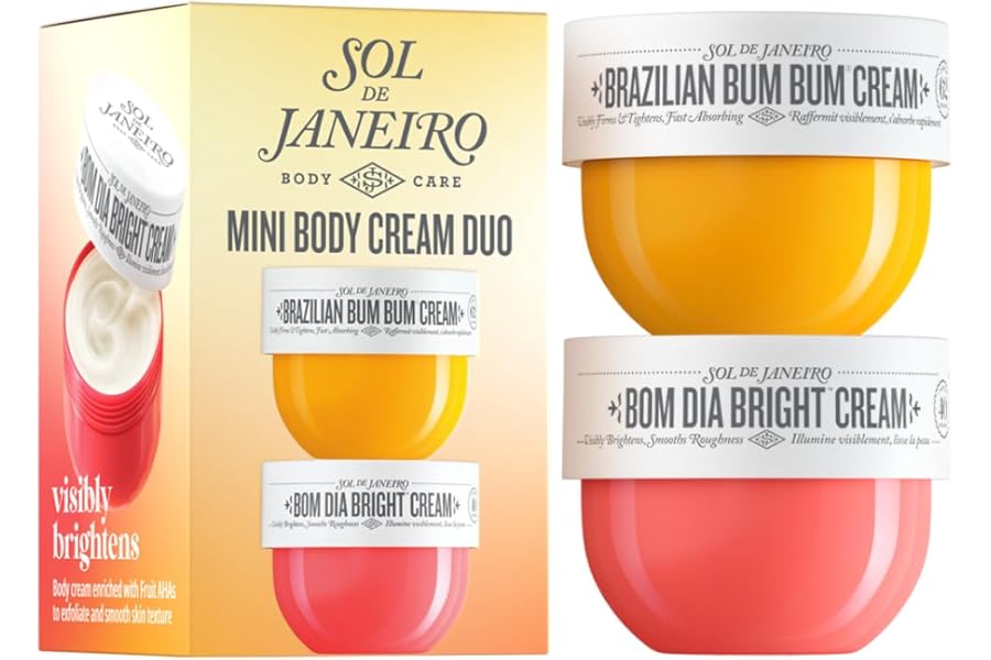 Sol de Janeiro Mini Body Cream Trial Set – Travel Size Gift Set – Beauty Stocking Stuffers – Brazilian Bum Bum Cream & Bom Dia Bright Cream – 2 Piece Set 25 mL – $24 Value