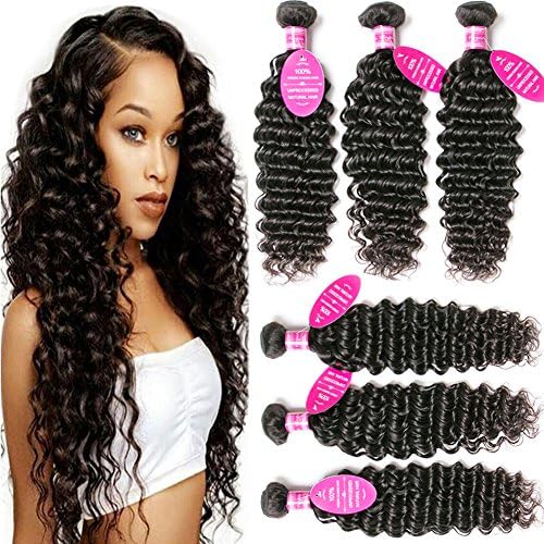 Younsolo Deep Wave 3 Bundles (8 10 12) 8A Grade 100% Unprocessed Virgin Remy Brazilian Human Hair Extension Deep Wave Bundles Natural Color Can Be Dyed and Bleached