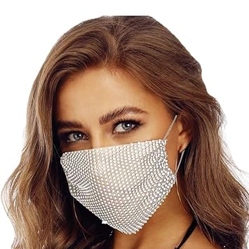 Amazon Com White Rhinestone Face Mask For Halloween Masquerade Sparkly Rhinestone Mesh Mask For Women Girls Beauty