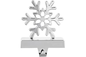 Waenerec Snowflake Stocking Holder Sturdy Silver Metal Christmas Stocking Holder Stand 3D Snowflake Stocking Hangers for Mantel Christmas Fireplace Decorations Xmas Holiday Supplies