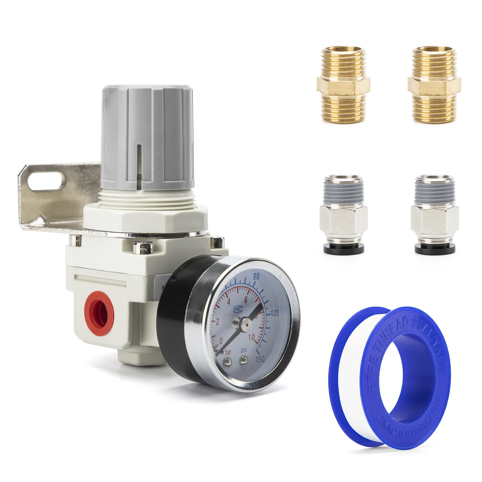 Photo 1 of EBEIZZI 1/4" NPT Air Pressure Regulator | Air Regulator for Compressor|Air Compressor Regulator |Air Drying System |150 psi Steel-Protected Gauge