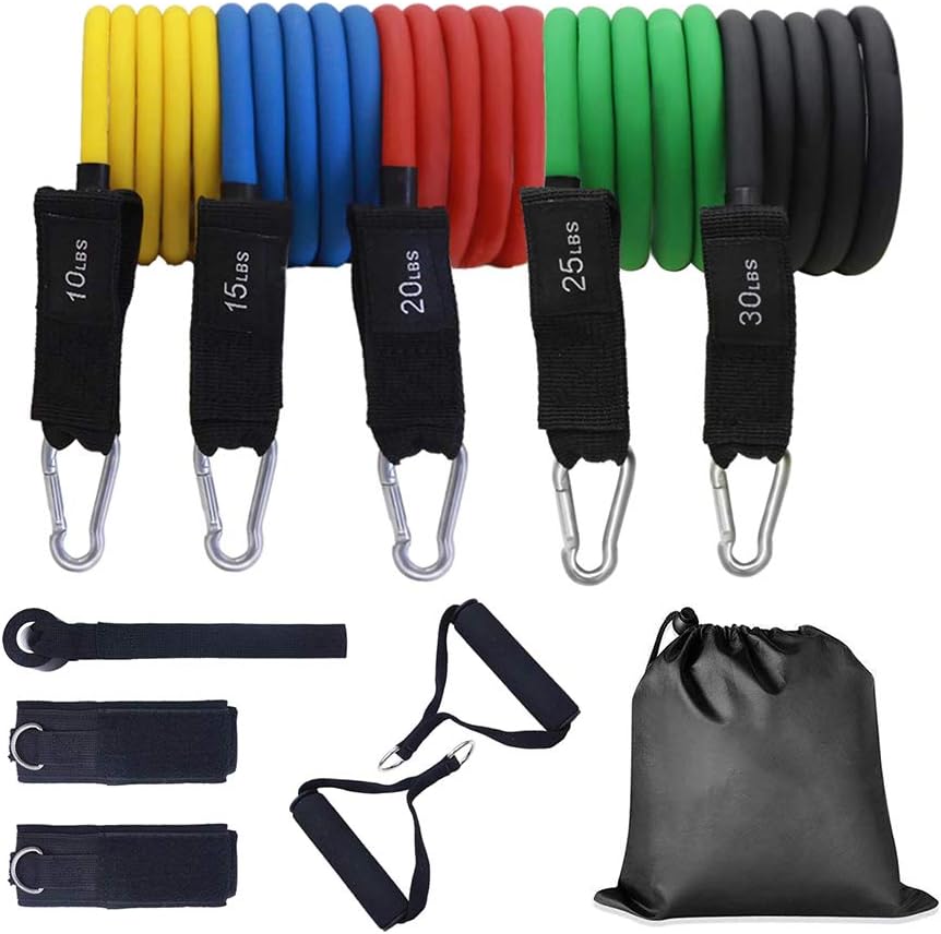 Dubiland Resistance Bands Set - 5-Piece Exercise Bands - Portable Home Gym Accessories - Stackable Up to 150 lbs. - Perfect Muscle Builder for Arms, Back, Leg, Chest, Belly, Glutes