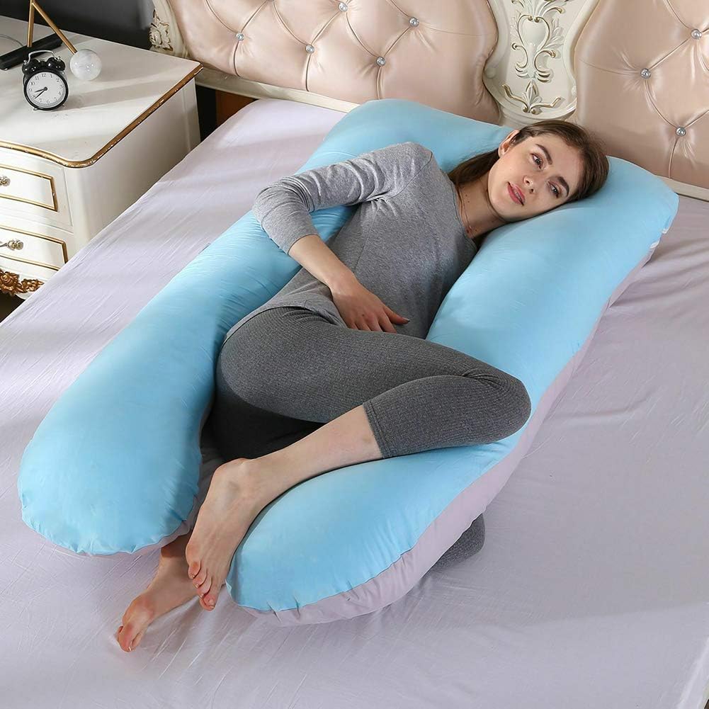 Toplimit Pregnancy Pillow,55" U Shaped Maternity Body Pillow for Pregnant Women,Sleeping ,Back Pain Relief (55 "Blue Gray)