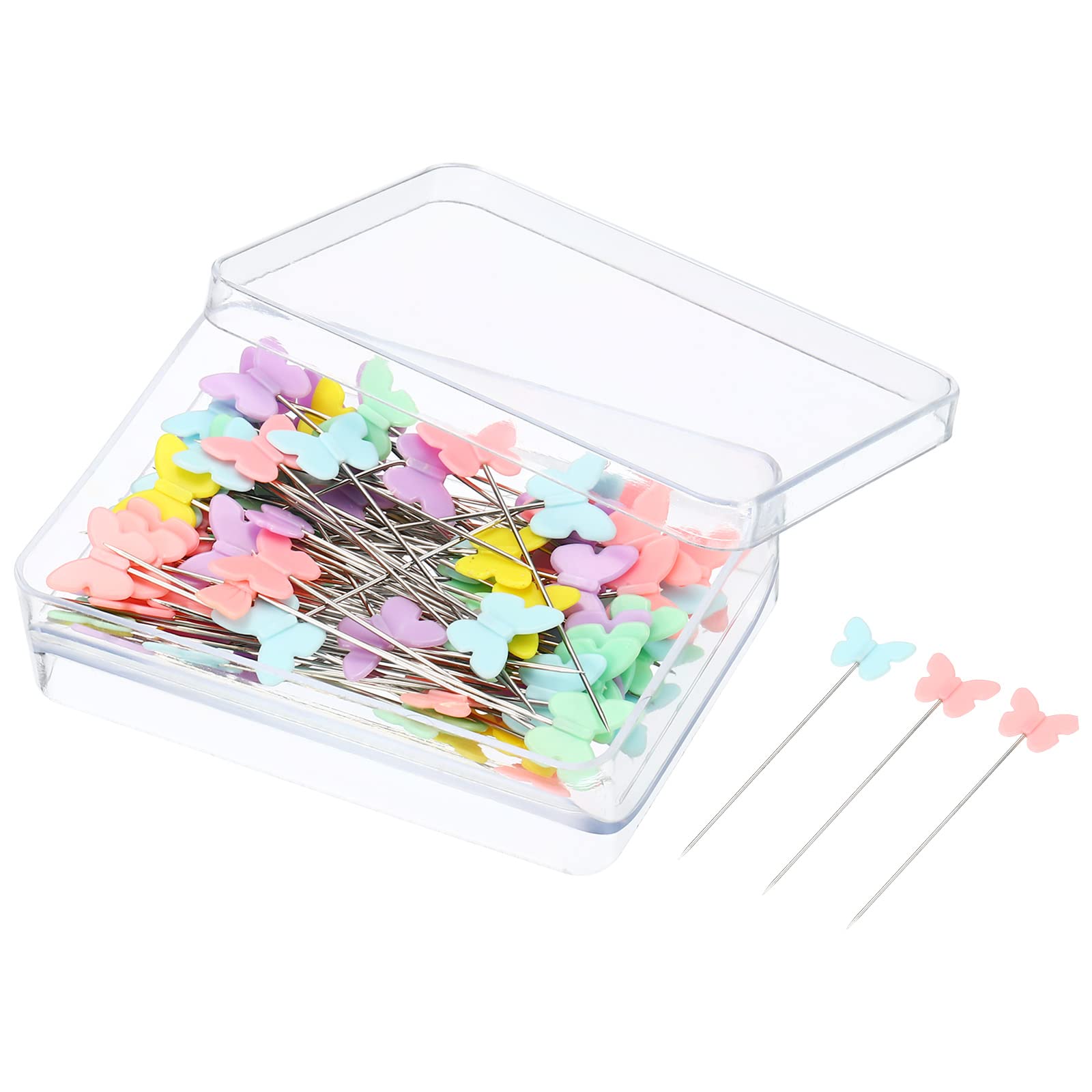 PATIKIL 2 Inch Sewing Pins, 100 Pack Light Colored Butterfly Head Straight Quilting Pin for Dressmaker, Multicolor