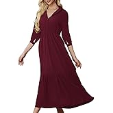 PerZeal Women's Casual Beach Maxi Dress Spring Summer 3/4 Sleeve Buttons Tiered Ruffle A Line Swing Dresses
