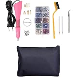 Set Applicatore Hotfix Con 2000 Strass - Kit Completo Fai Da Te Con 7 Punte, Pinzetta, Pennello E Supporto - Rosa - 3