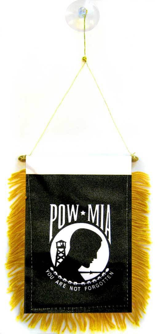 AZ FLAG - Pow-Mia Remember Mini Banner - 6'' x 4'' - 100% Polyester Powmia Recognition Day Small Pennant for Car - Double-sided Flag with Suction Cup Hanger — image 1