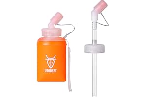 UTOBEST Soft Flask, 350ml Soft Flask Running Bottles with Straw,TPU Foldable Running Flask, Portable Collapsible Flask Handheld for Travel Traveling Hiking Cycling City Walk Orange