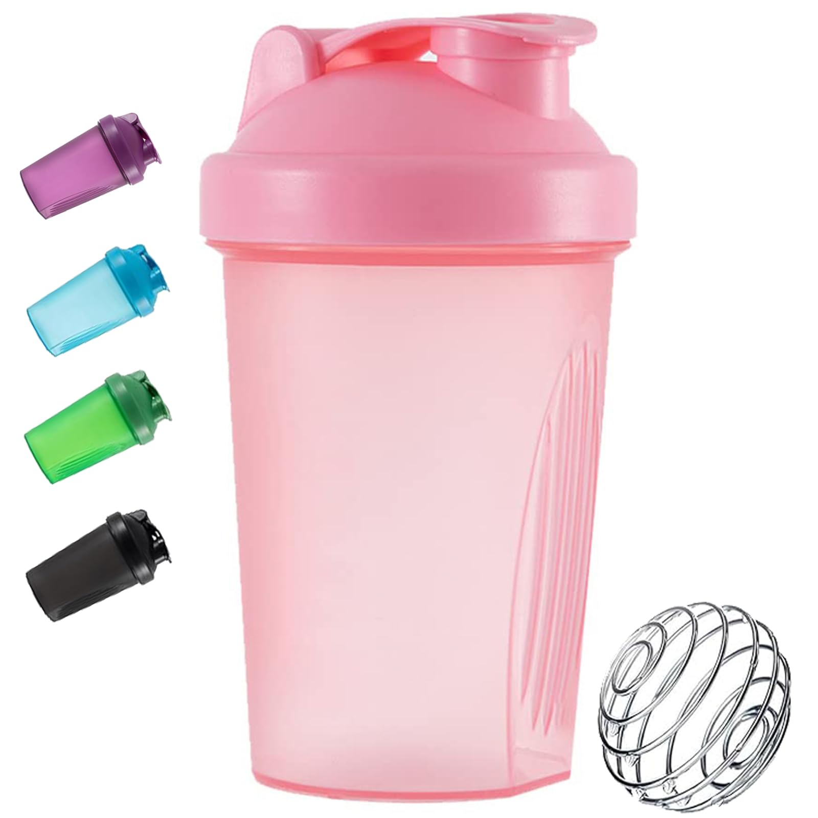 Toced 400ml Protein Shaker Bottle with Mixball, Leak-Proof Gym Shaker Cup, BPA-Free Plastic Blender Bottle for Pre Workout & Fitness Supplements (Pink)