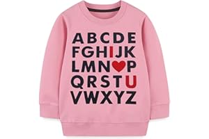 MUJOQE Toddler Boy Girl Sweatshirt ABC Alphabet I Love U Pullover Valentine Outfit Kids Heart Long Sleeve Shirts 2-7T