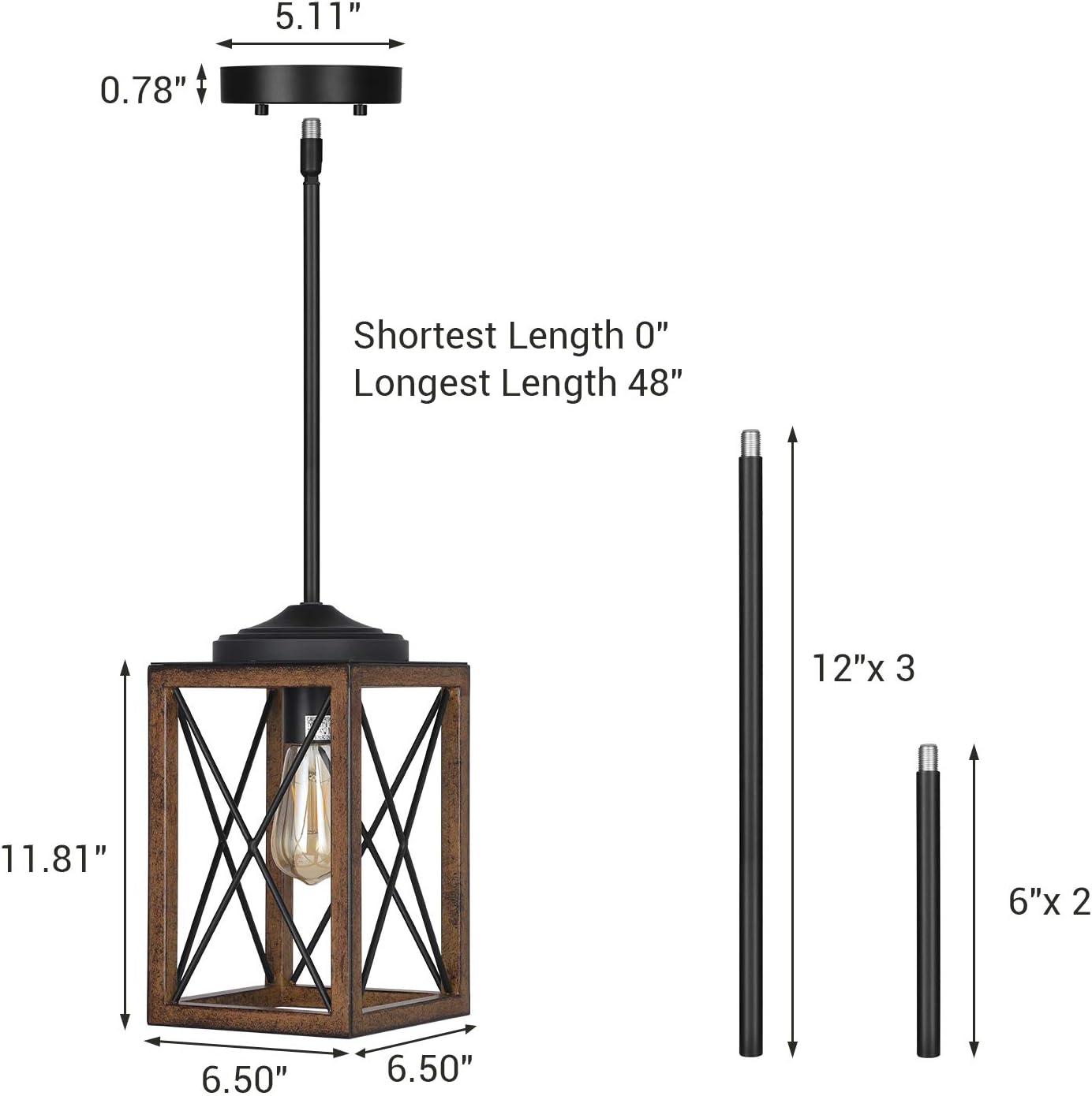 DEWENWILS Farmhouse Pendant Light, Metal Hanging Light Fixture with Wooden Grain Finish, 48 Inch Adjustable Pipes for Flat and Slop Ceiling, Kitchen Island, Bedroom, Dining Hall, E26 Base, ETL Listed - - 
