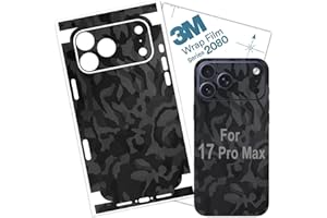 for iPhone 17 Pro Max Skin Wrap 3M Camo Texture Film Protective for Sides and Back (Black Camo)
