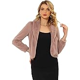 Allegra K Women's Fur Coat Fasion Winter Open Front Cropped Jacket Lapel Long Sleeve Fluffy Faux Fur Coat