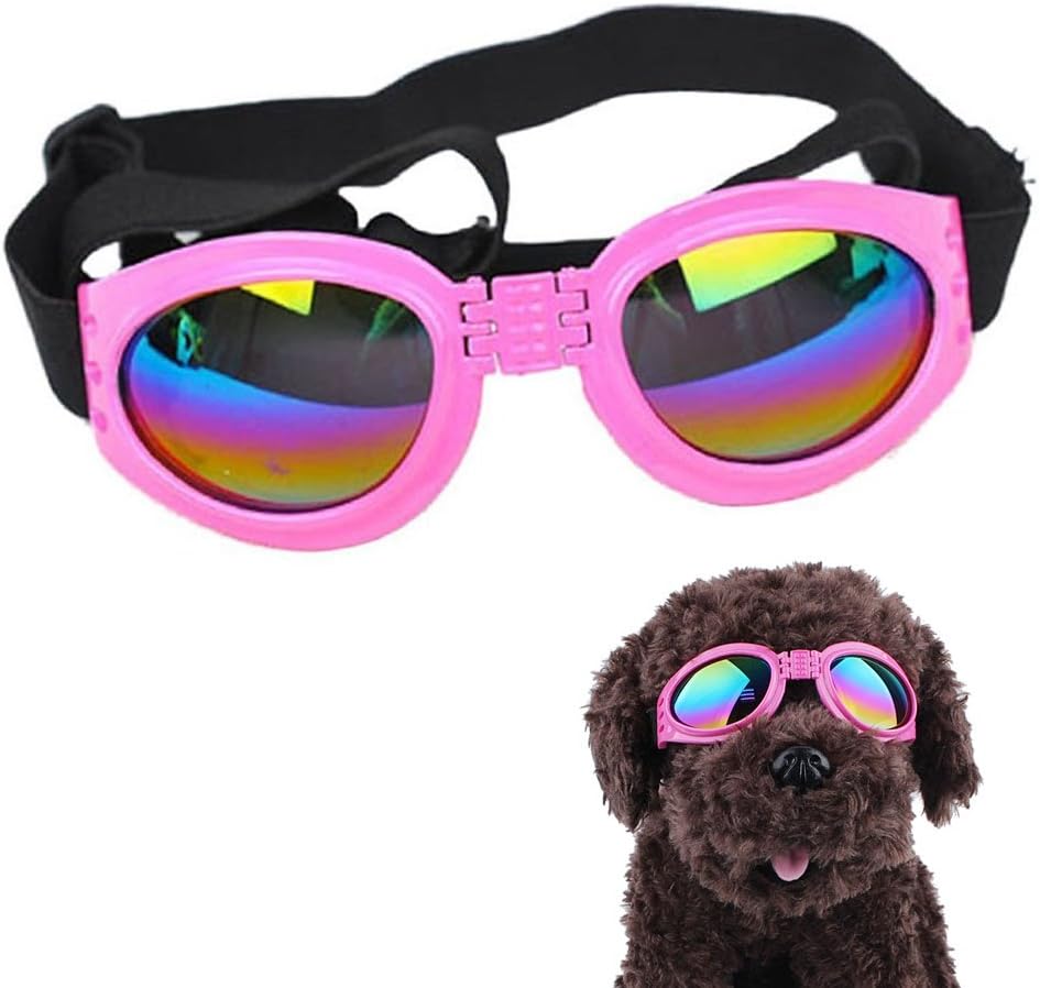 Dog Sunglasses, Pet Dog Eye Protection UV Goggles Foldable Pet Eyewear for Driving Cycling (Pink)