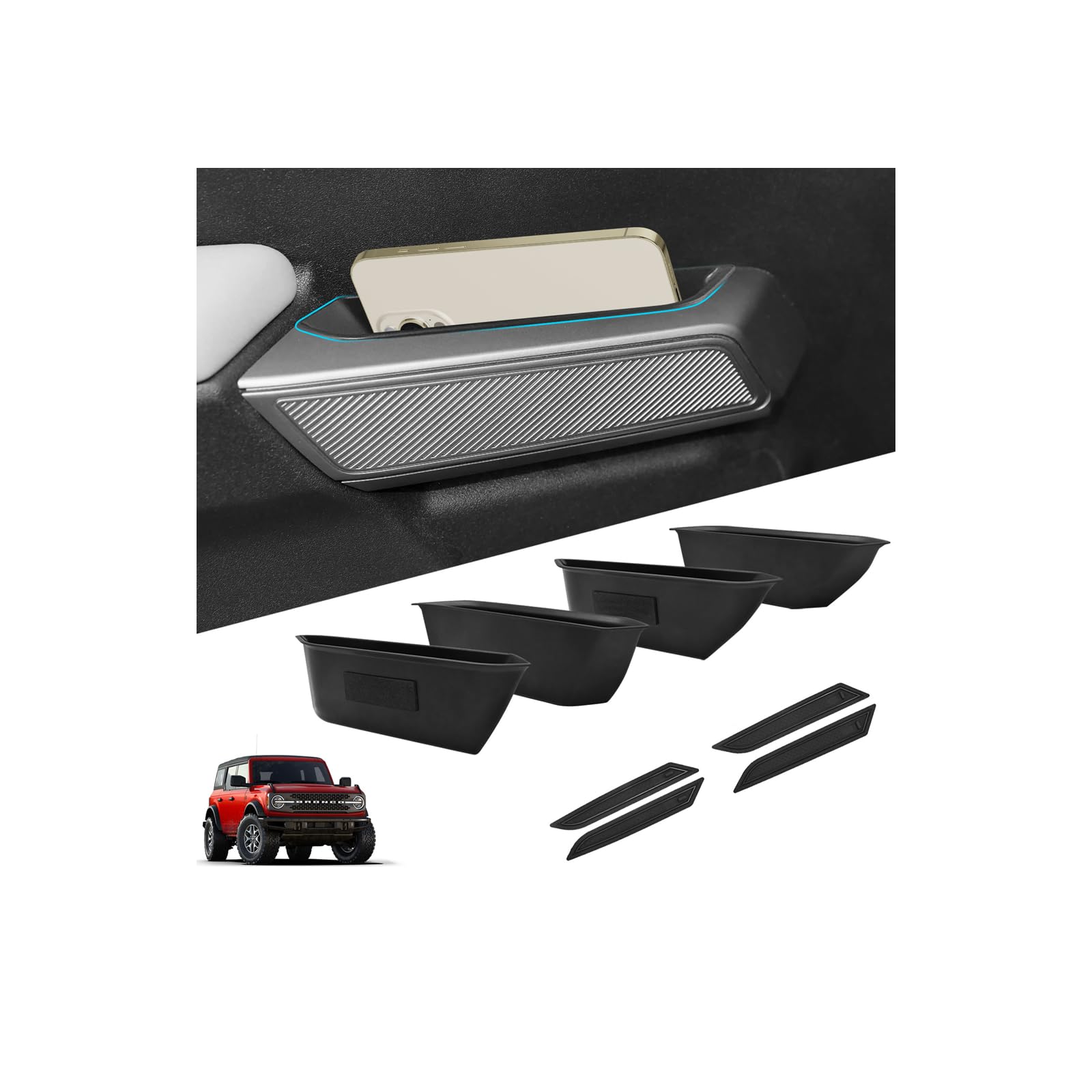 Photo 1 of 2025 Upgrade 4 PCS Door Handle Storage Box Compatible with Ford Bronco 2021-2025 (Not for Sport/2 Door) No-Slip Storage Box for Ford Bronco accessories 2021-2025 Pockets Storage to Store Minor Things