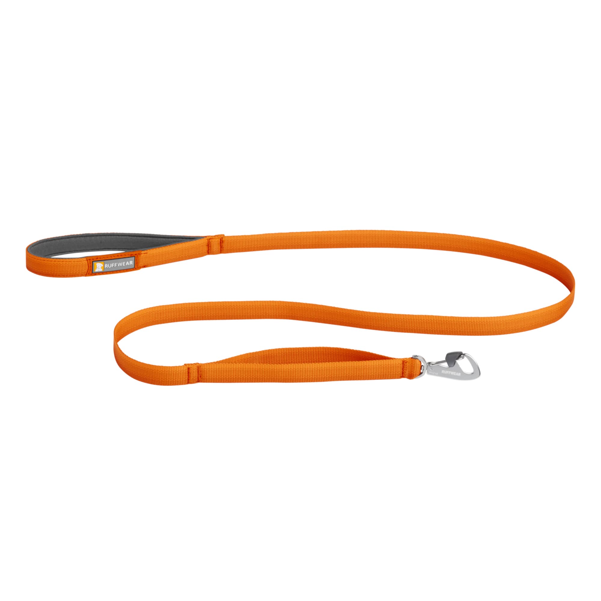 RUFFWEAR Front Range Leash, Lightweight 1.5m (5ft) Strong Lead with Padded Handle & Secure Swivelling Crux Clip, Compact Low-Profile Tubelok Webbing Restraint, Campfire Orange (For All Breeds)