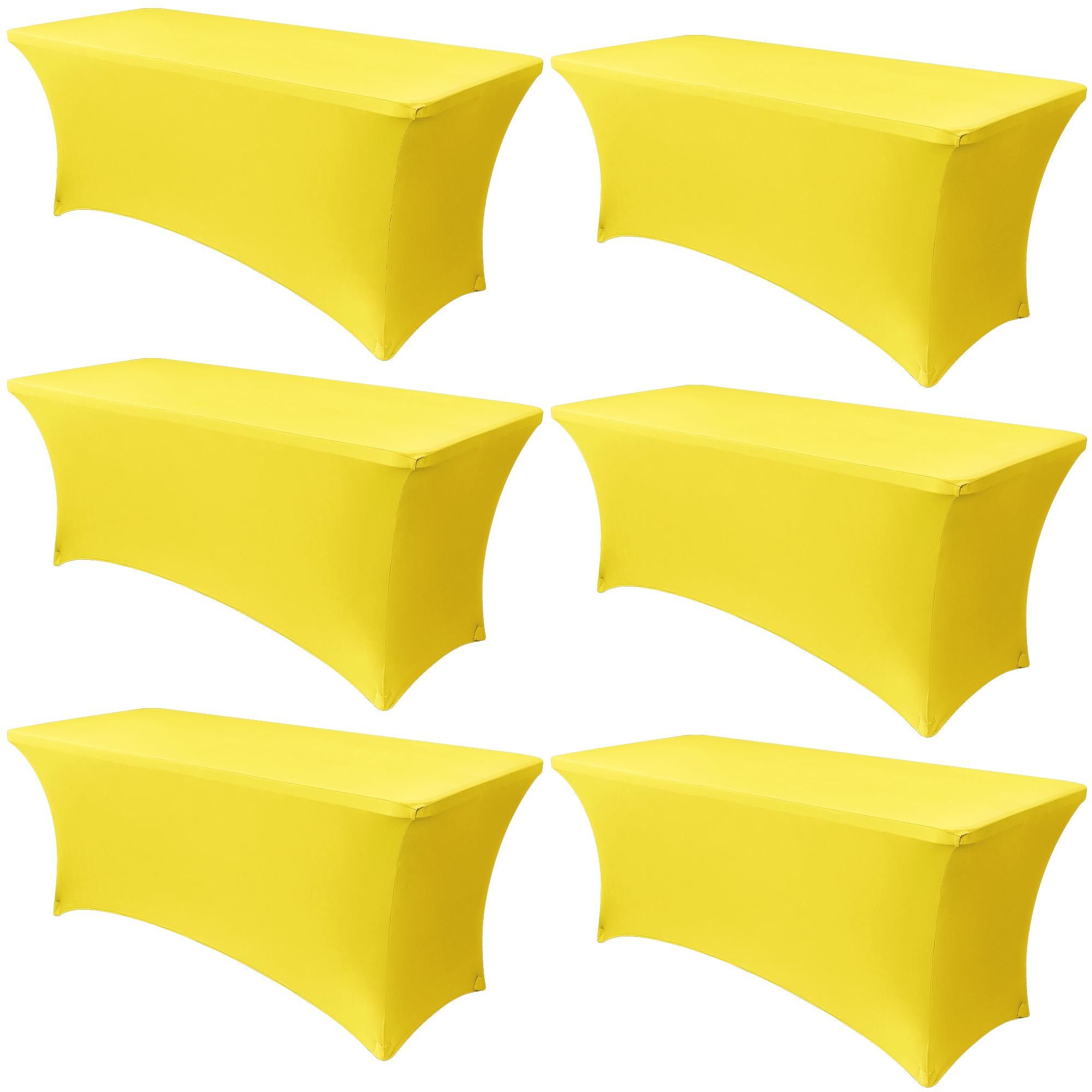 Obstal 6 Pack Stretch Spandex Table Covers for 6 Foot Tables - 6 FT Universal Rectangular Fitted Tablecloth Protector for Wedding, Banquet, Party (Yellow, 72 Length x 30 Width x 30 Height Inches) Image