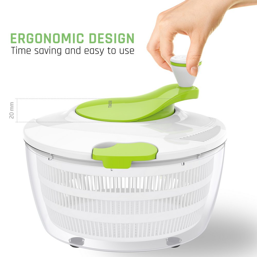 LOVKITCHEN Plastic Kitchen Large Salad Spinner - 4 Quarts Fruits and Vegetables Dryer Quick Dry Design BPA Free Dry Off & Drain Lettuce and Vegetable - Green-White