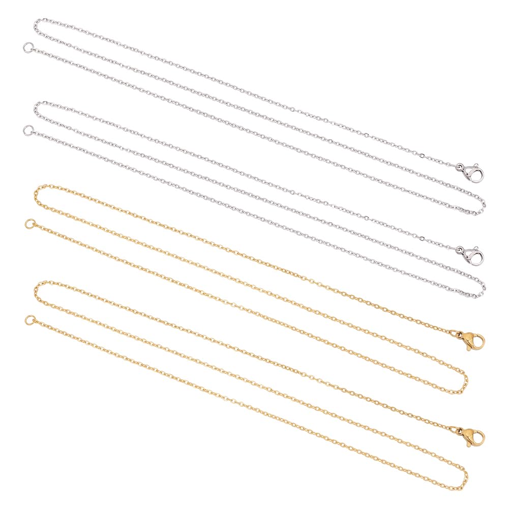 UNICRAFTALE 12pcs 50cm Golden & Stainless Steel Color Cable Chain Stainless Steel Cable Chains 1.5mm Wide Necklace Chain with Lobster Claw Clasps for DIY Jewelry Necklace Making