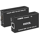EASYCEL 60M HDMI Extender(Transmitter and Receiver) Over signle RJ45 cat5e Cat6 Cat7 Ethernet Cables Up to 196ft(60m), Supports 1080p 3D HDCP EDID for PC/Laptop, DVD, Sky, PS3, PS4, HD camera