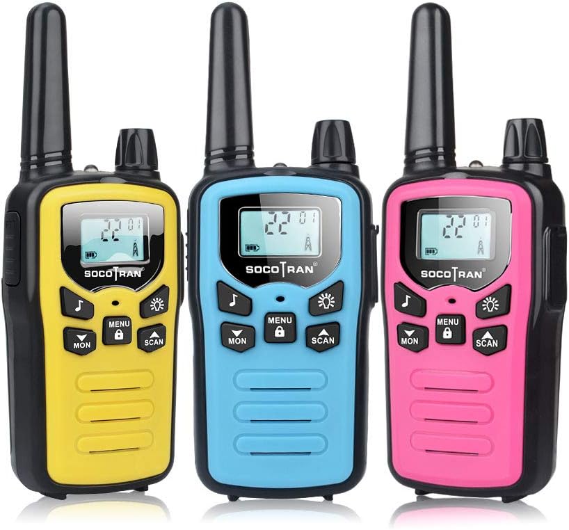 SOCOTRAN Kids Walkie Talkies 3 Pack Boys Girls Two-Way Radios Long Range 5 Miles with USB Charging Cable Blue Yellow Pink Walkie Talkies for Kids Children Toys Gifts