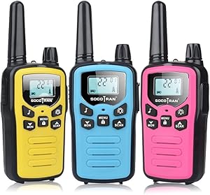 SOCOTRAN Kids Walkie Talkies 3 Pack Boys Girls Two-Way Radios Long Range 5 Miles with USB Charging Cable Blue Yellow Pink Walkie Talkies for Kids Children Toys Gifts