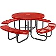 Coated Outdoor Furniture Heavy-Duty Portable Outdoor Picnic Table with Umbrella Hole, Expanded Metal Commercial-Grade Patio Dining Furniture Made in America (46" Round Top, Red)