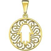Jewelry America 14k Yellow Gold Round Filigree Hamsa Hand of Fatima Pendant