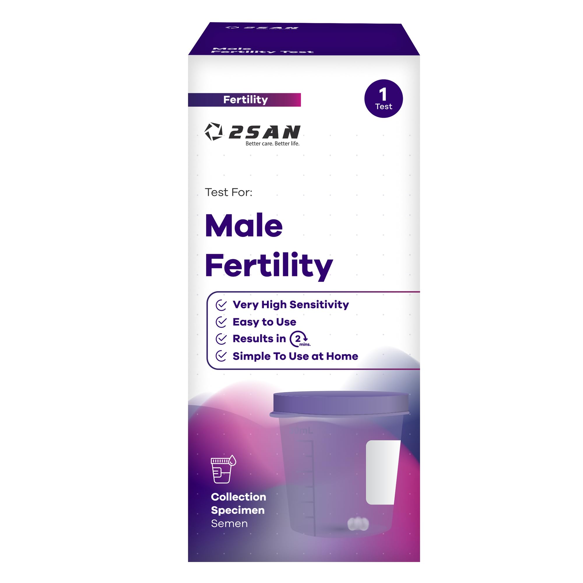 Sperm Concentration Rapid Test Kit 1 Pack- Easy and Private Male Fertility Test at Home - Fast and Reliable Results - Test Your Sperm Count and Quality | 2San
