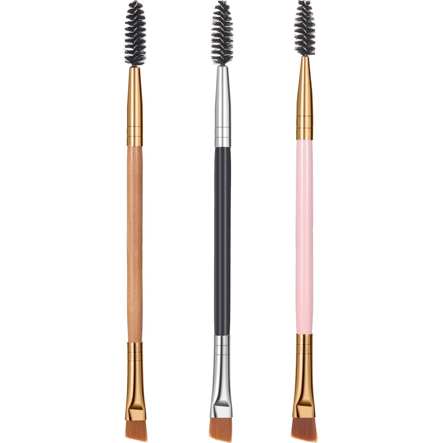 Frienda 3 Pack Eye Brow Brush Eyebrow Spoolie Double Handle Angled and Eyebrow Comb
