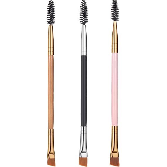 3 Pack Eye Brow Brush Eyebrow Spoolie Double Handle Angled and Eyebrow
