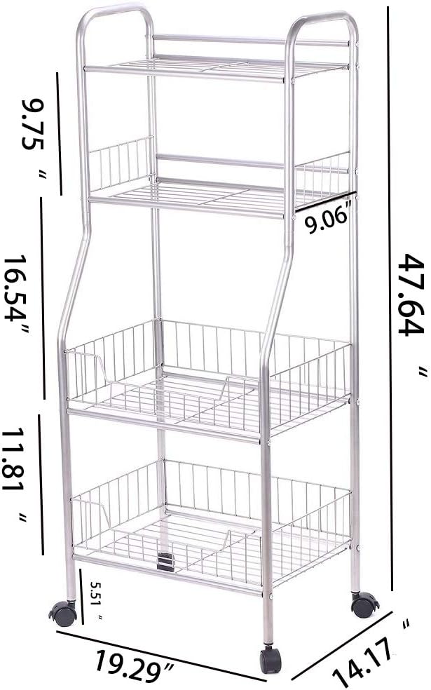 4 Tier Metal Kitchen Bakers Rack Rolling Utility Cart Microwave Oven Stand Storage Rack Strong Mesh Wire Metal Shelves Organizer Fruit Vegetable Storage Basket - Standing Baker's Racks