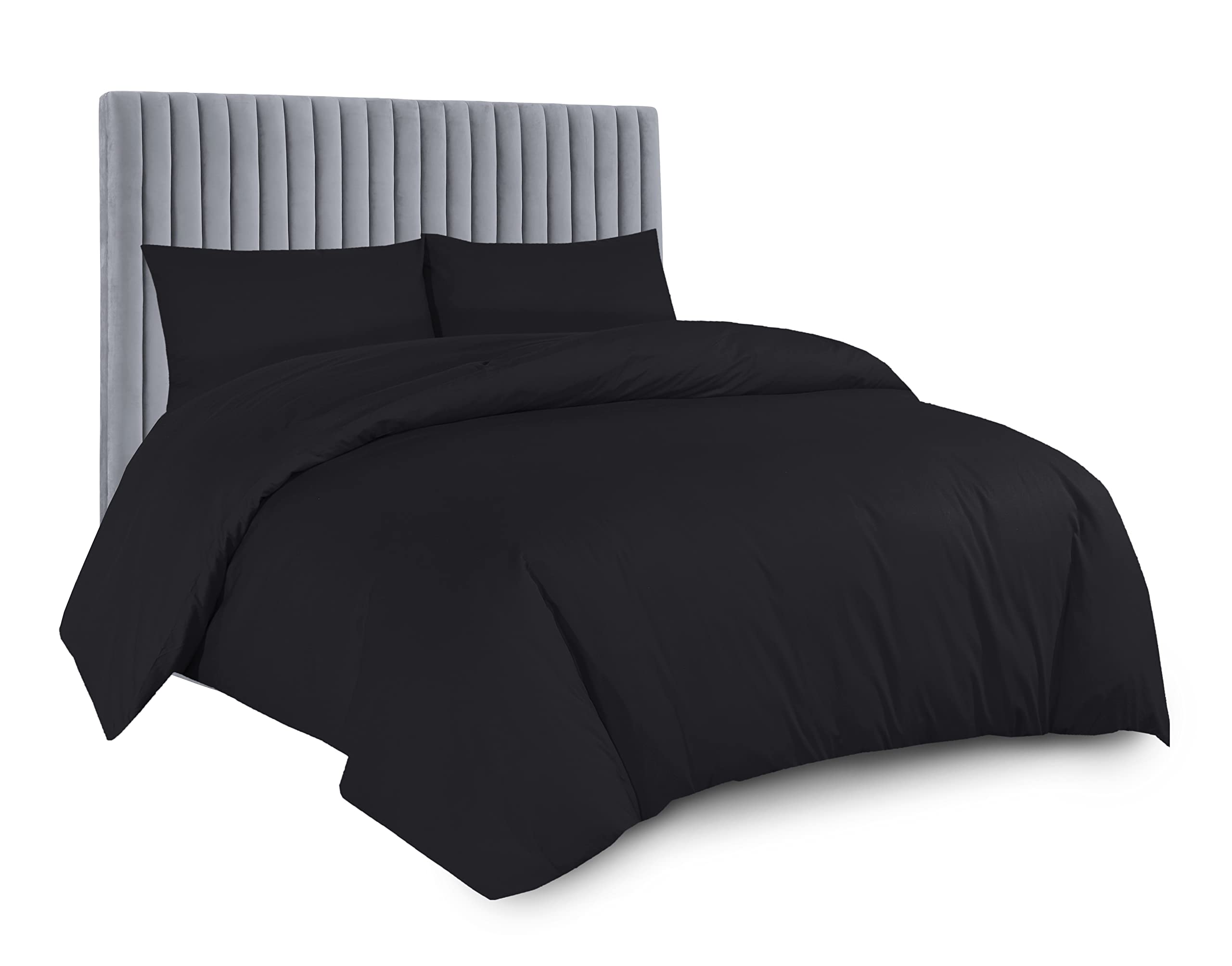 AATH COLLECTION Duvet Cover Set, Single to Super King Size Egyptian Cotton With Pillow Cases, 100% Long Staple Soft Cotton, Easy Closure (King, Black)