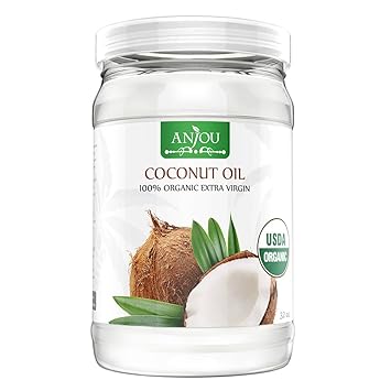 Anjou Coconut Oil 32 oz, Organic Extra Virgin, Cold Pressed Unrefined for Hair, Skin, Cooking, Health, Beauty, USDA Certified