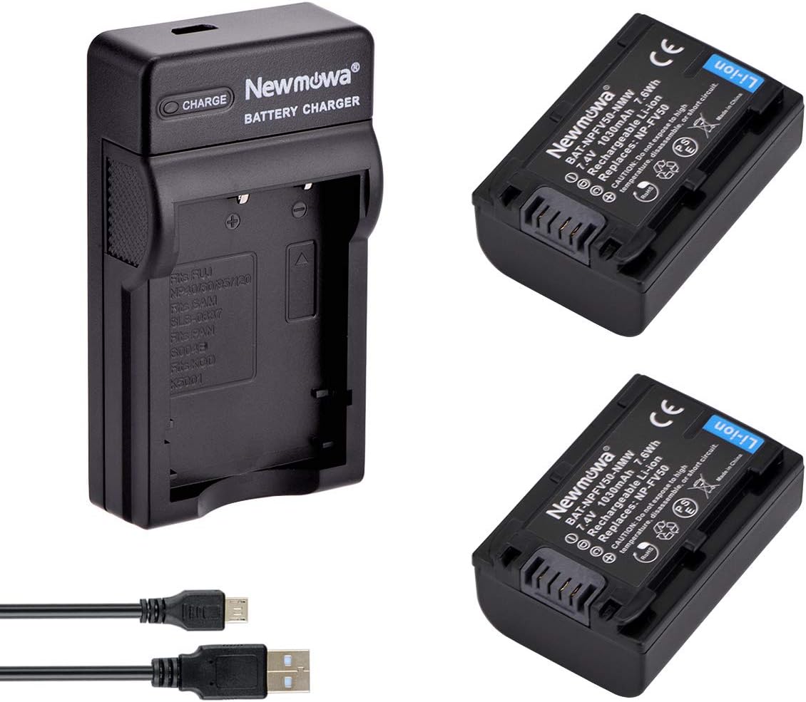 Newmowa NP-FV50 Replacement Battery (2-Pack) and Portable USB Charger kit for NP-FV50 and PJ430V, PJ540, PJ580V, PJ650V
