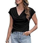 Poetsky Womens Fashion Cowl Neck Top for Women Dressy Short Sleeve Shirt Summer Top 2026 Casual Ladies Top Blouses