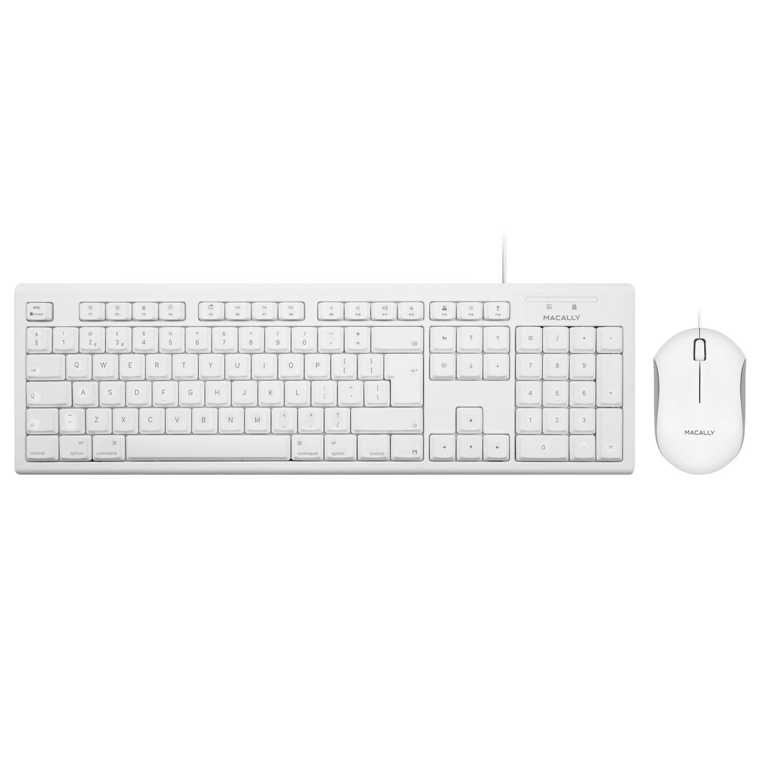 Macally QKEYCOMBO-UK, USB extended keyboard for Mac, bundle includes 3-button optical mouse, english QWERTY layout