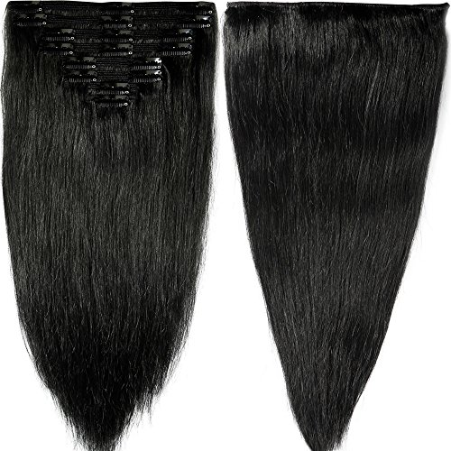s-noilite 10"-22" Thick Double Weft 130-160g Grade 7A 100% Clip in Remy Human Hair Extensions Full Head 8 Piece (16"-130g #1 Jet Black)