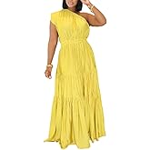 Lucuna Women's 2026 Linen One Shoulder Dresses Summer Casual Sleeveless Flowy Ruffle Beach Vacation Maxi Dress