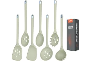 Large Silicone Utensils Set of 7 for Cooking,No Scratch for Nonstick Cookware Pasta Server,Spaghetti Spoon,Slotted Spoon&Spat