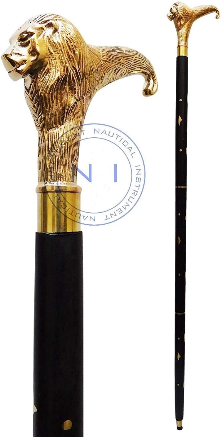 Alfiya Nautical 36" Handmade Lion Head Walking Stick, Black, 36 inch - Image 3