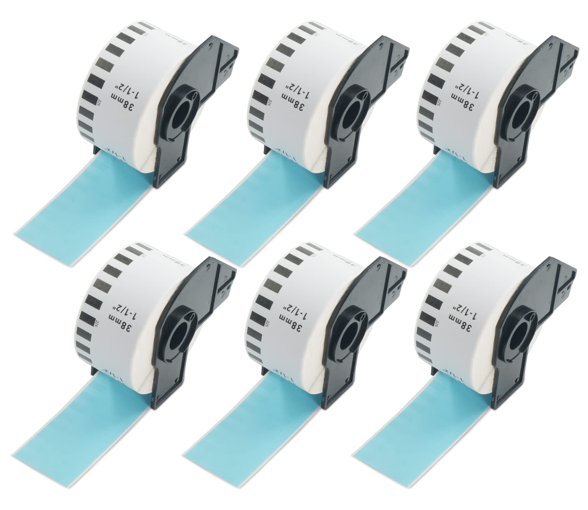 BETCKEY - 6 Rolls DK-22225 Colored Labels, 38mm x 30.48m, Black on Blue, 6 Continuous Paper Labels Using for QL Label Printers