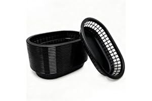 MEOTAKILE Fast Food Baskets 16-Pack, 10 x 6 Inch Plastic Oval Serving Baskets for Burgers, Bread, Fries & Sandwiches, Restaur