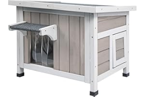 Ketive Insulated Cat House Outdoor Cat Shelter for Feral Cats in Winter,All-Round Foam Insulation Weatherproof Wooden Cat Houses for Cats Rabbits and Small Animals with Escape Door Open Roof