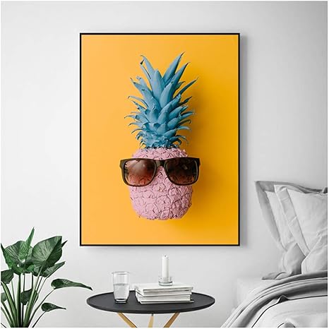 Amazon モダンウォールアートノルディックファッションクリエイティブ抽象かわいいグラスパイナップルキャンバスペインティングアートプリントポスターピクチャーウォール19 6インチx 27 5インチ 50x70cm フレームなし ウォールステッカー オンライン通販