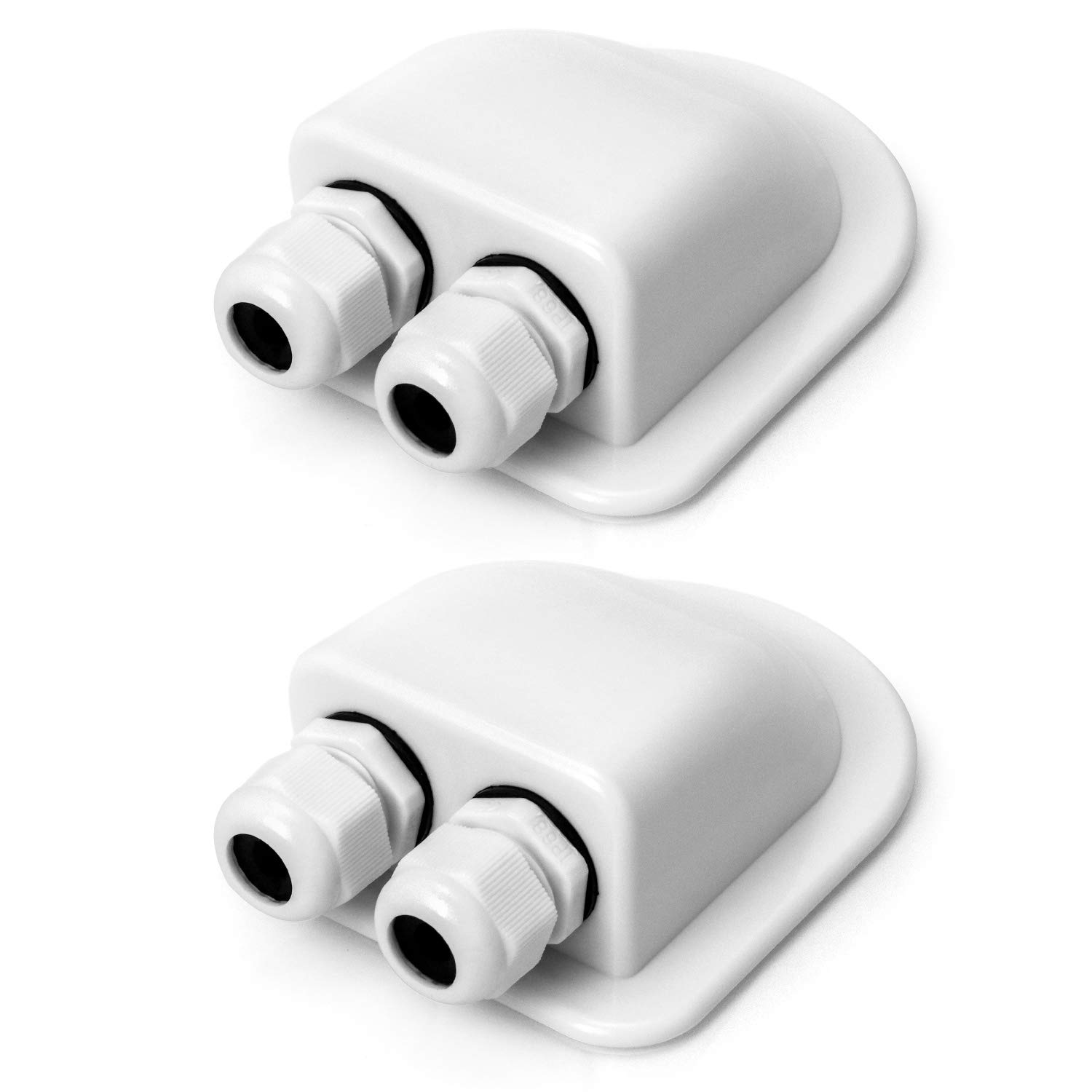 QWORK® 2 Pcs IP68 Solar Cable Entry Gland Waterproof ABS Solar Double Cable Entry Dual Cable Entry Housing for Solar Panels of RV, Caravan and Marine, White